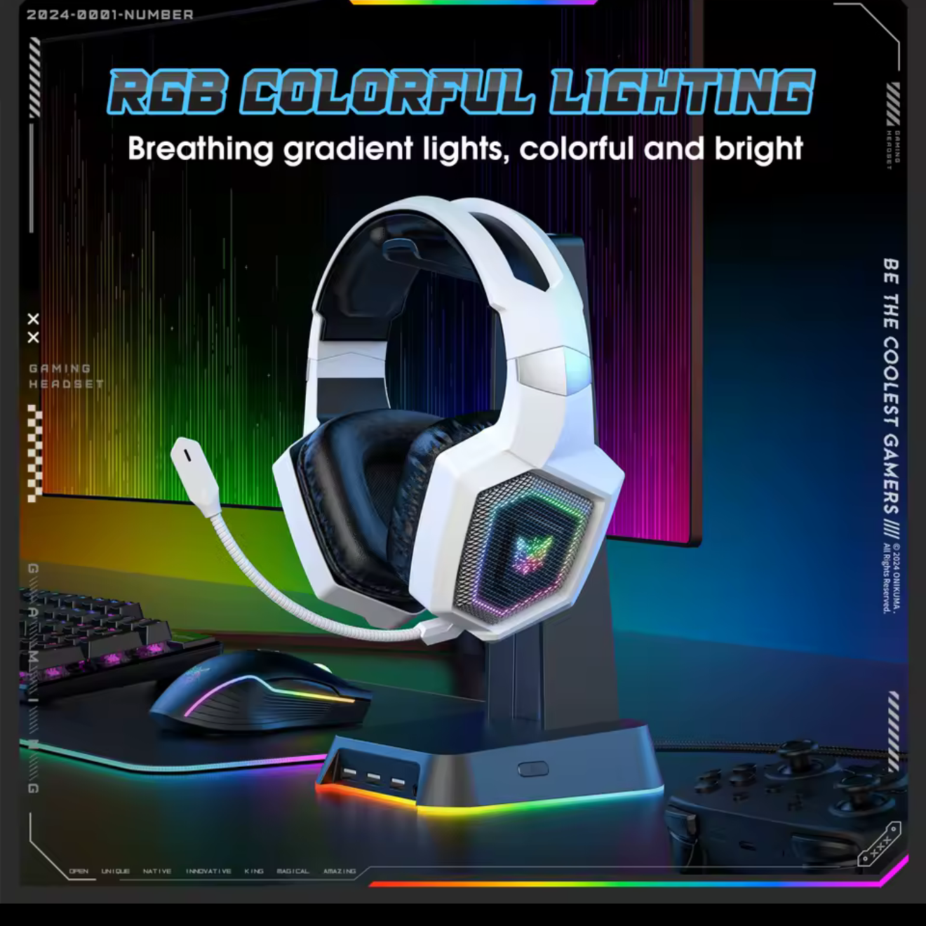 Onikuma Wireless Gaming Headset with LED Lights