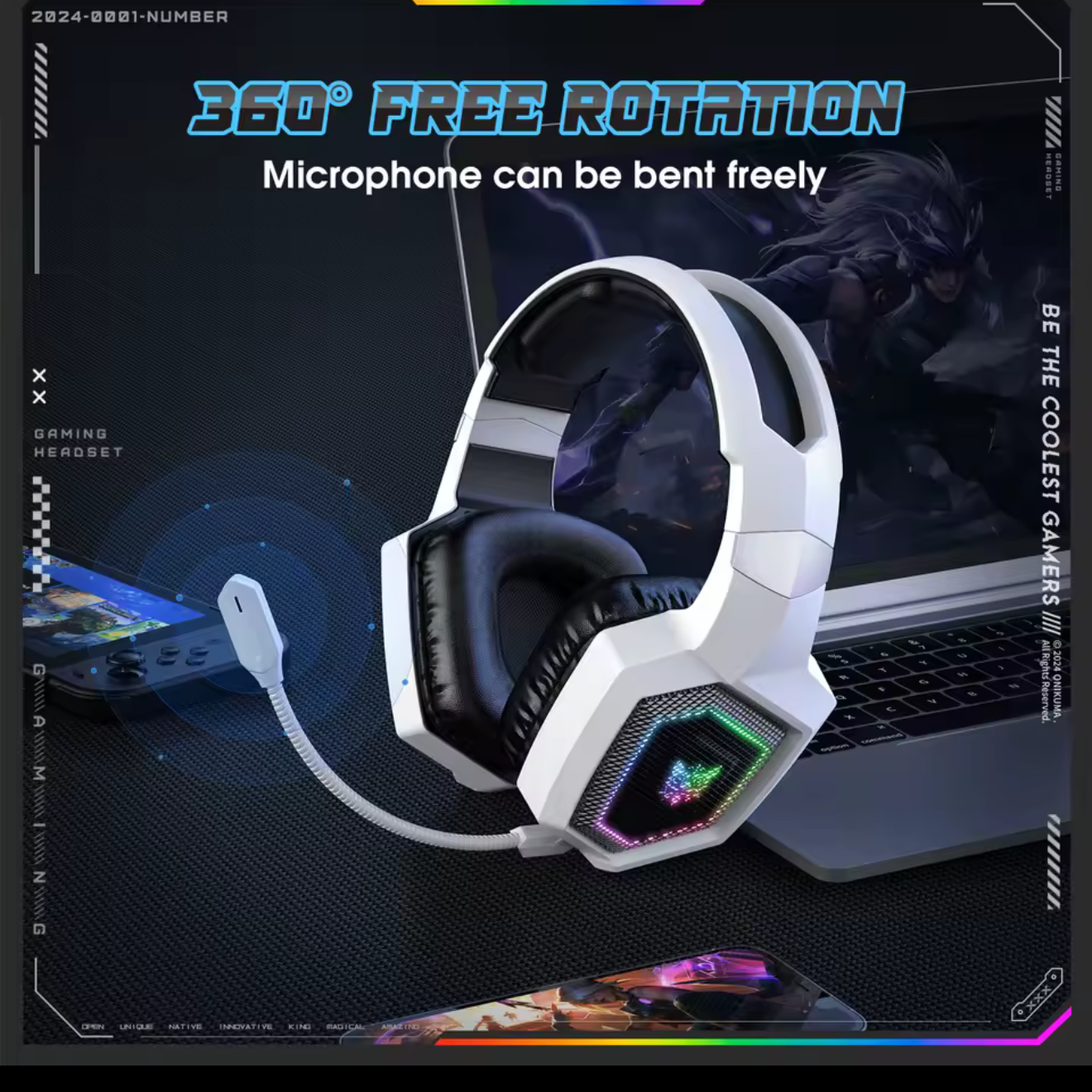 Onikuma Wireless Gaming Headset with LED Lights