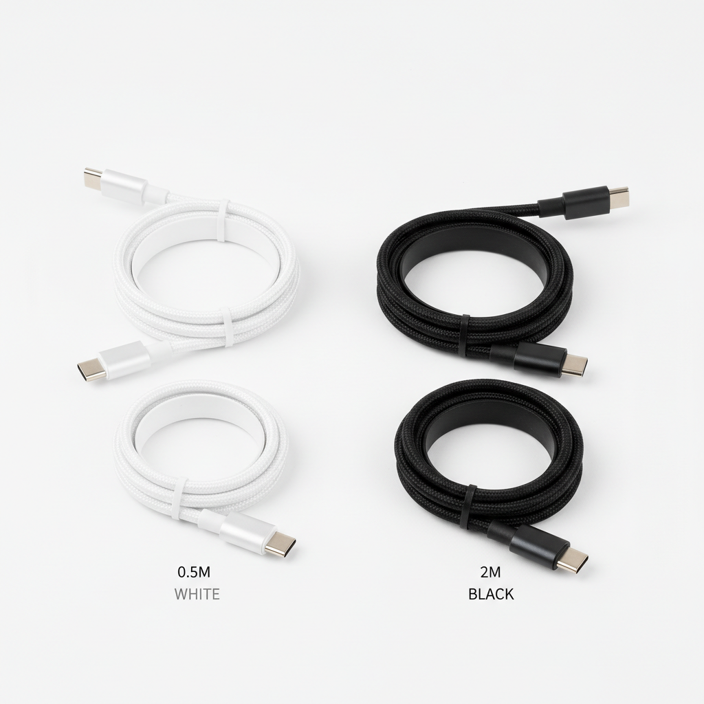 Braided USB-C Charging Cable in white and black