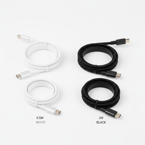 Braided USB-C Charging Cable in white and black