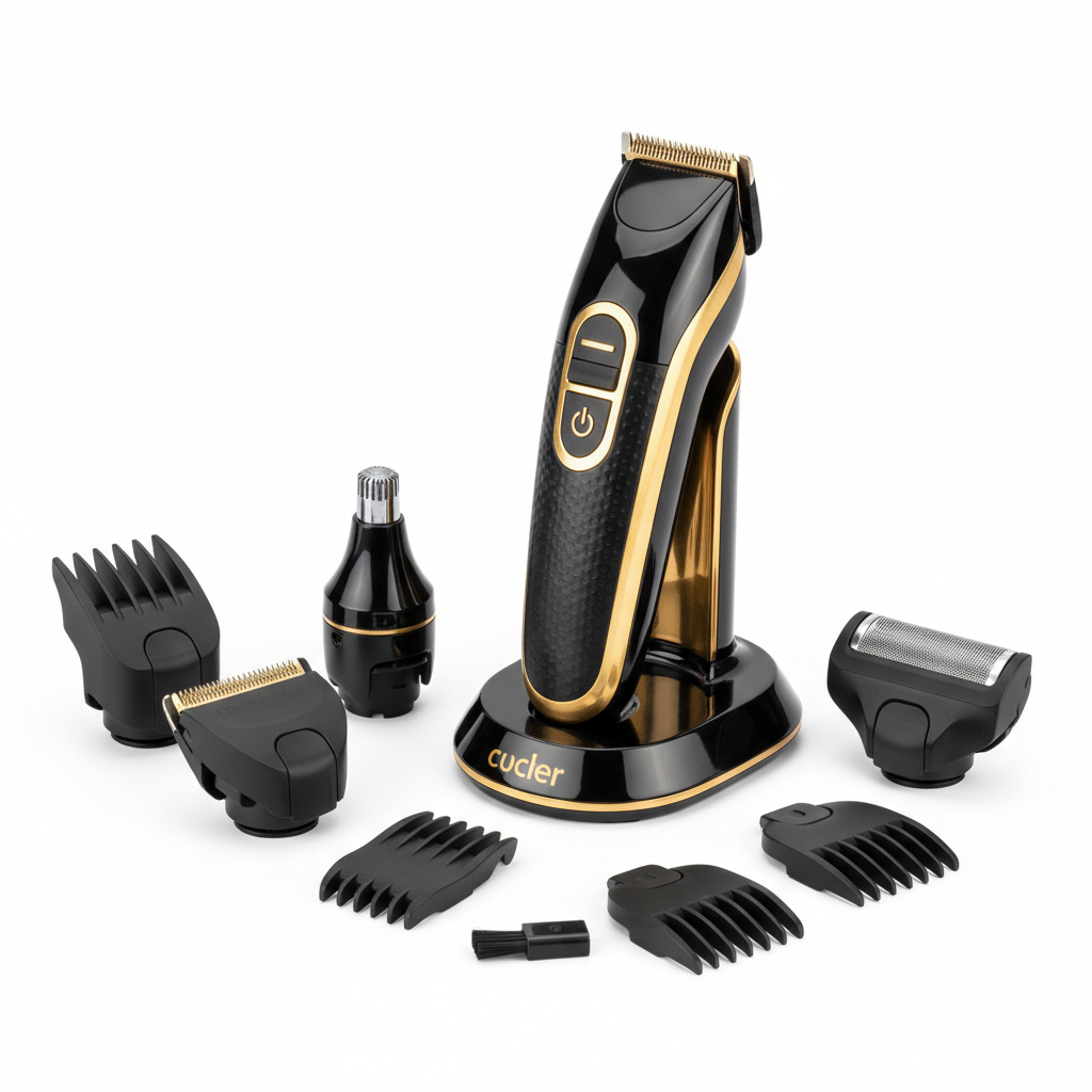 All-in-One Men's Grooming Kit - black and gold with charging stand